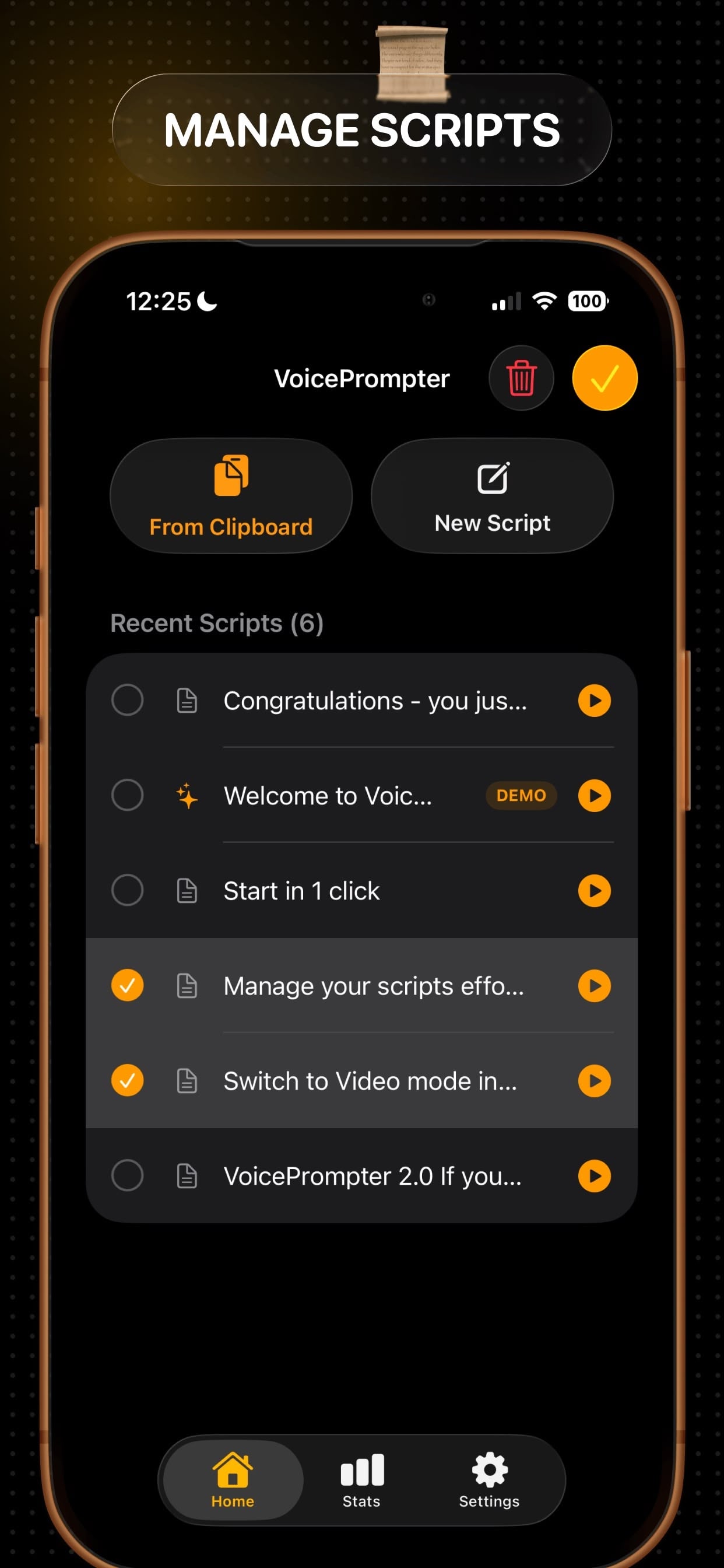 Scripts library with search in the VoicePrompter iPhone app